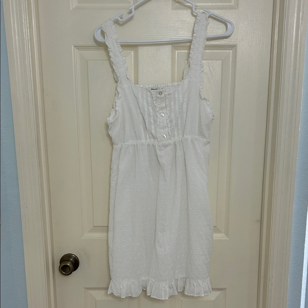 Abound White Ruffled Button-Front Swiss Dot Top